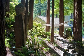 The main house as seen from the zen garden and hammock