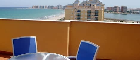 View to both seas from the blue balcony