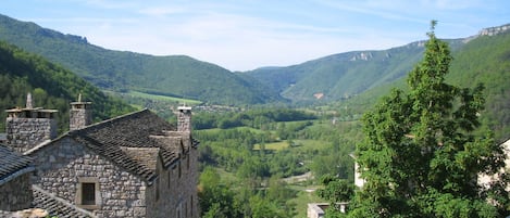 View from terrace down the Dourbie valley towards the Dourbie river and Nant