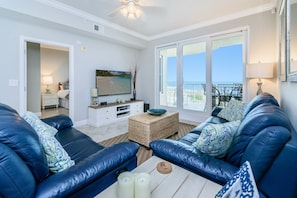 Spectacular oceanfront views. Comfortable reclining sofas and a new 60" HDTV.