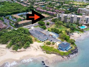 Aerial view of condo.  Across from beach.