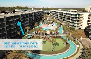 Gorgeous TOP floor / 5th floor views of the lazy river, pool, and Perdido Key !