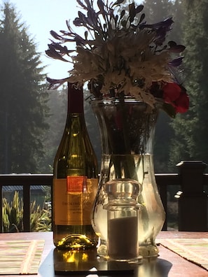 A bottle of complimentary California wine greets guests in the Honeymoon Suite.