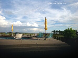 View from pool to the beach. Salt water pool.