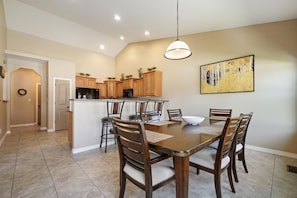 Kitchen offers vaulted ceilings with lots of room