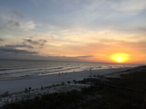 Amazing gulf view from our balcony- especially the sunsets. 2 min. to the beach!