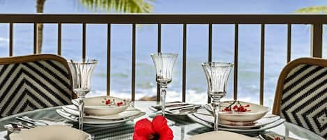 DIrect Oceanfront View from Lanai of Suite D32. Perfect Oceanfront Dining!