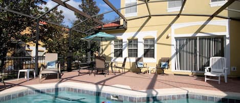 Large private pool facing west for all-day sunshine and spectacular sunsets