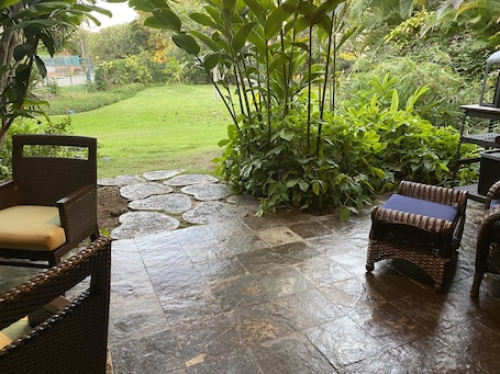 Relax on your private lanai that overlooks your Hawaiian retreat.