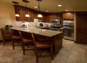 Fully equipped kitchen in one and two bedroom rentals.
