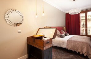 Master Bedroom. Washing hands basin cabinet made with an old trunk
