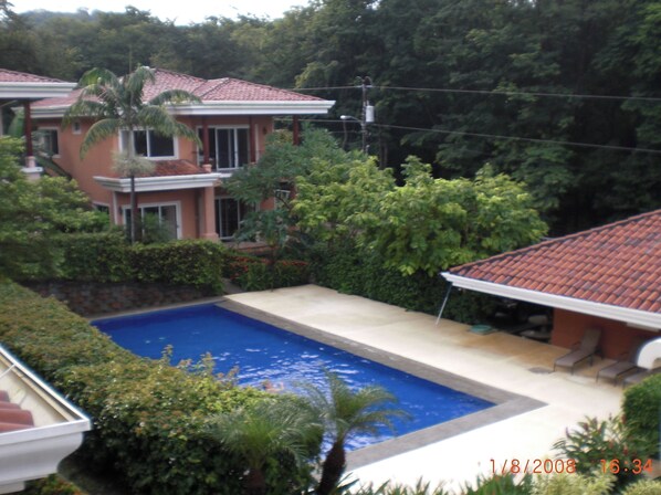 View of the pool from the balcony.