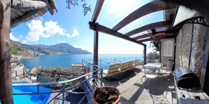 terrace overlooking the Pool and the sea