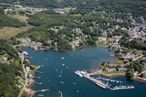 View of mill cove from the entrance of the outer harbor.  The house is at 12:00 