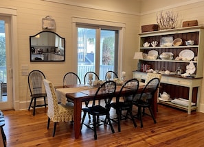 Dining room area seats 10-12 plus 9 more at kitchen island barstools