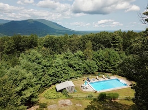 mountain views and pool to enjoy in the summer
