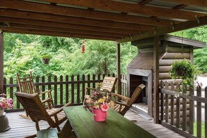 A wood burning fireplace on the patio!