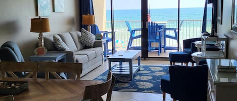 What you'll see when you walk in our condo's door! Dining table seats 6