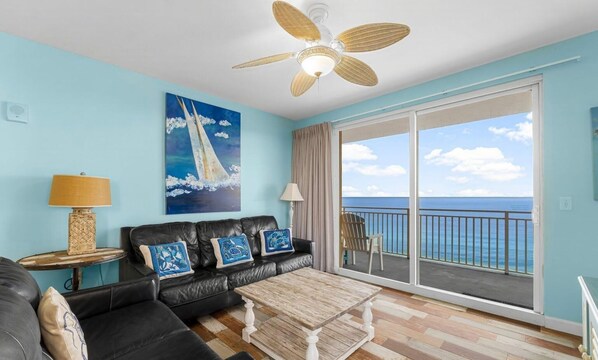 Beachfront Living Room with Convertible Couch to Sleep 2