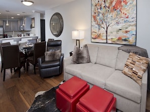 Living Room View of Dining and Kitchen Area