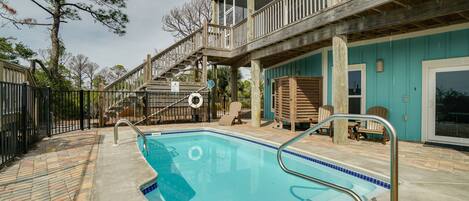 Pool can be heated weekly for a $350 fee.  Heated with gas, not a heat pump.
