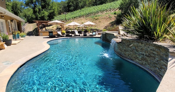 Your own private resort with large pool, hot tub, outdoor kitchen and vineyard