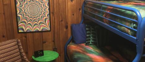 Kids' room bunk beds-Twin over a full-sized bed! Disco ball & black lights too!