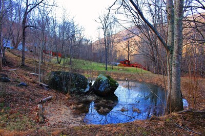 Luxurious romantic Blue Ridge Mountain retreat w/creek/pond/hiking/fishing