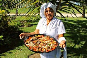 Juliana , our chef extraordinaire , ready for the Spanish Paella