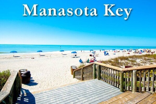 Only 1 minute walk to Breathtaking Manasota Key beaches which never get crowded.  Our beach is one of best places to find pre-historic sharks teeth area is famous for! The ultimate unique free souvenirs!