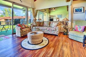 spacious living room/whale end table