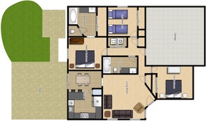 Floorplan showing layout of the house with furniture.