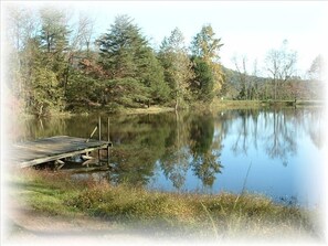 The pond view from the deck of the Cabin