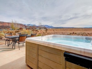 Soak in the private hot tub after a long day of playing