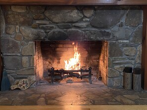 Large fireplace available for use. 