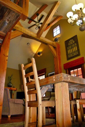 Dining and living room with roof system
