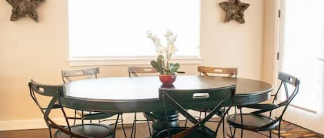 Cozy breakfast nook overlooking the patio, perfect for your morning coffee