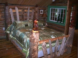 log bed with driftwood