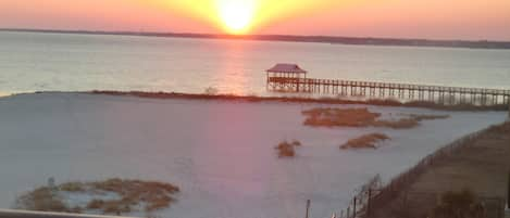 Sunset view from wrap-around balconies.