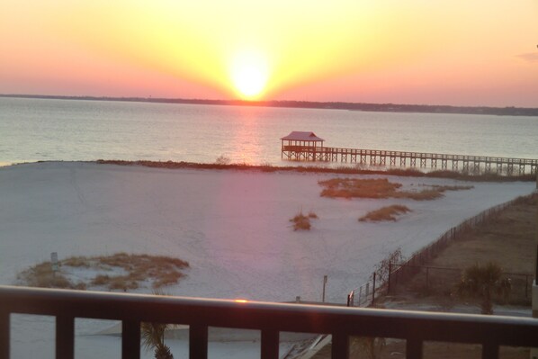 Sunset view from wrap-around balconies.