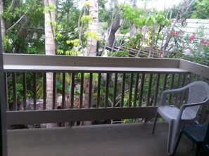 Our covered Lanai - overlooking HOA Waterfall at main entrance
