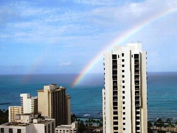 Everyday is paradise! View of a morning rainbow from the condo's lanai