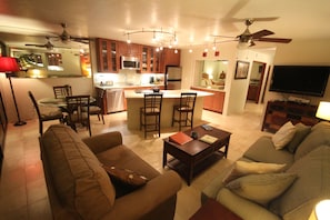 Relax in the remodeled kitchen/living room of Kuhio Shores 204