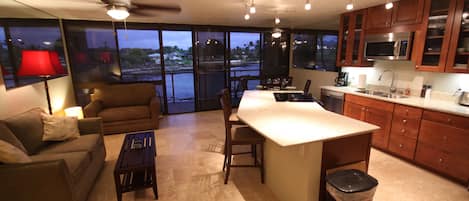 Kuhio Shores 204 Kitchen Living room with a view of the Ocean