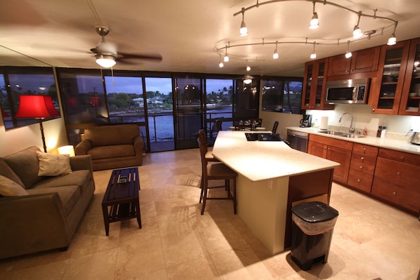 Kuhio Shores 204 Kitchen Living room with a view of the Ocean