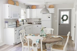 Nicely equipped farmhouse kitchen for cooking homemade meals