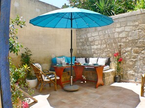 patio with medieval city wall