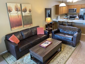 Premium Leather w/ versatile Coffee Table-raise/pivot to couch for easy dining