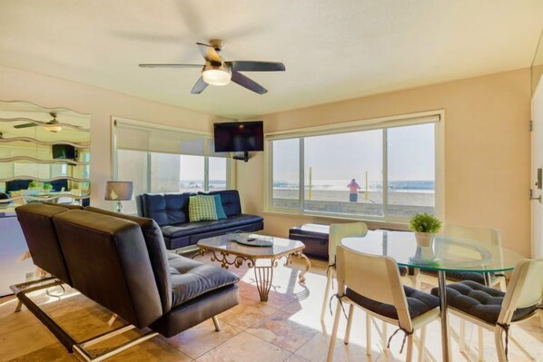 View of the ground floor living room including 2 Queen Euroloungers