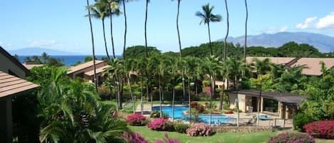 View from kitchen and front lanai. Island of Lanai and West Maui in distance.